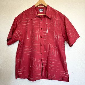 Columbia Shirt Men Large Red Vintage River Lodge Red Knots Print Outdoor Boating